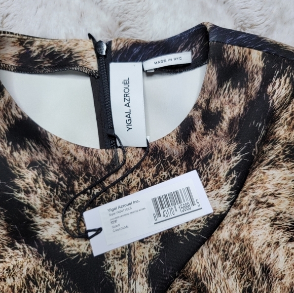 Yigal Azrouël Clouded Leopard Printed Scuba Sheath Fitted Dress NWT Size 6 - Picture 8 of 13